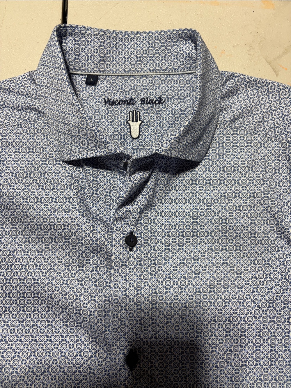 Visconti Black Men’s Blue Geo-Print Button-Down Shirt